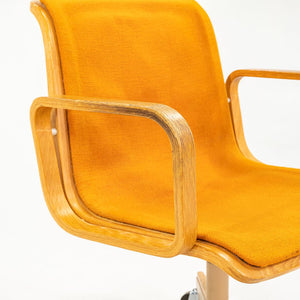 1970s Bill Stephens for Knoll Office Armchair in Oak w/ Orange Fabric Upholstery