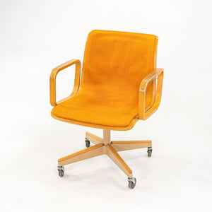 1970s Bill Stephens for Knoll Office Armchair in Oak w/ Orange Fabric Upholstery