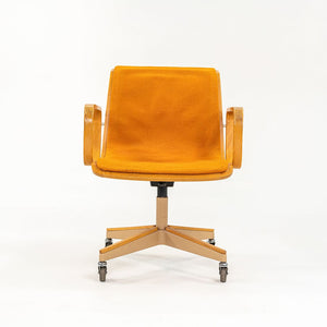 1970s Bill Stephens for Knoll Office Armchair in Oak w/ Orange Fabric Upholstery