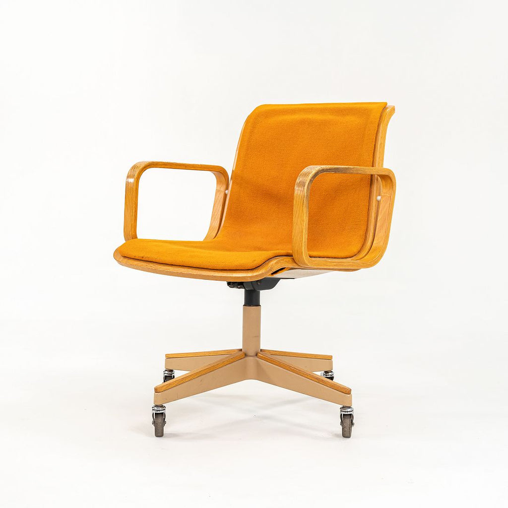 1970s Bill Stephens for Knoll Office Armchair in Oak w/ Orange Fabric Upholstery