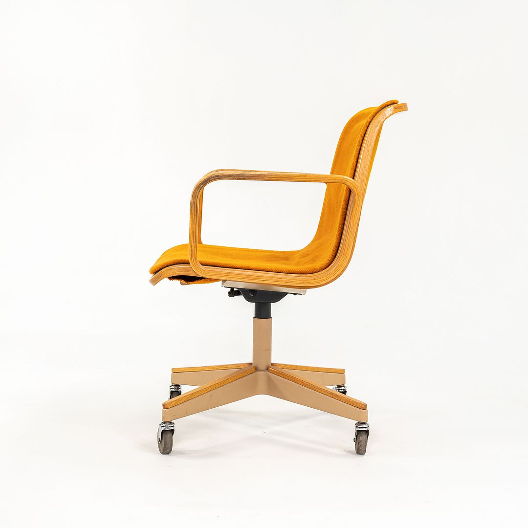 1970s Bill Stephens for Knoll Office Armchair in Oak w/ Orange Fabric Upholstery
