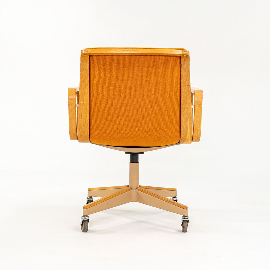 1970s Bill Stephens for Knoll Office Armchair in Oak w/ Orange Fabric Upholstery