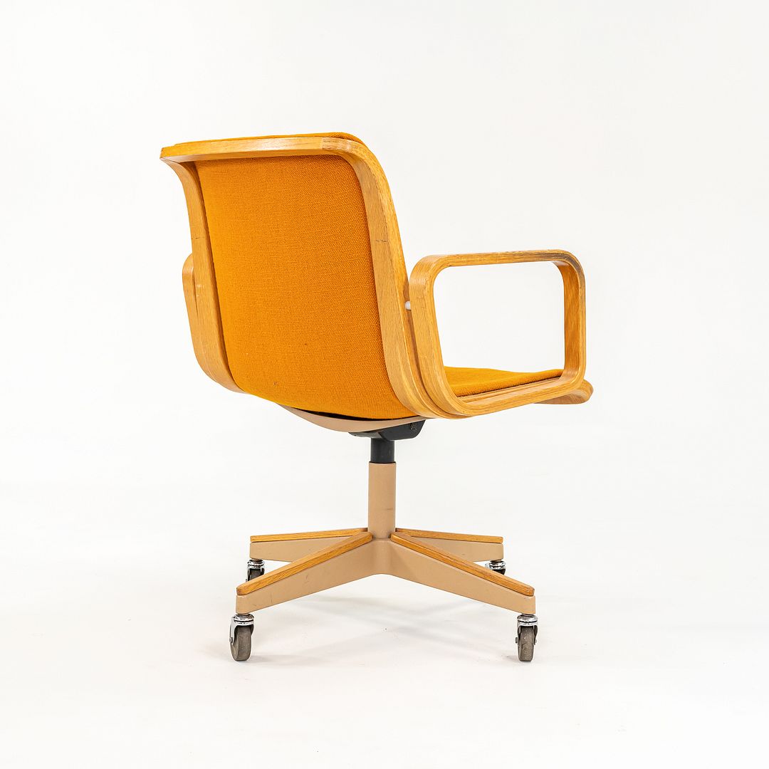 1970s Bill Stephens for Knoll Office Armchair in Oak w/ Orange Fabric Upholstery