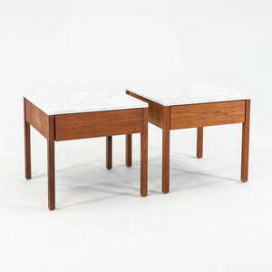 SOLD 1960s Pair of Knoll Walnut Bedside Tables, Model 227I by Richard Schultz and Florence Knoll with Marble Tops