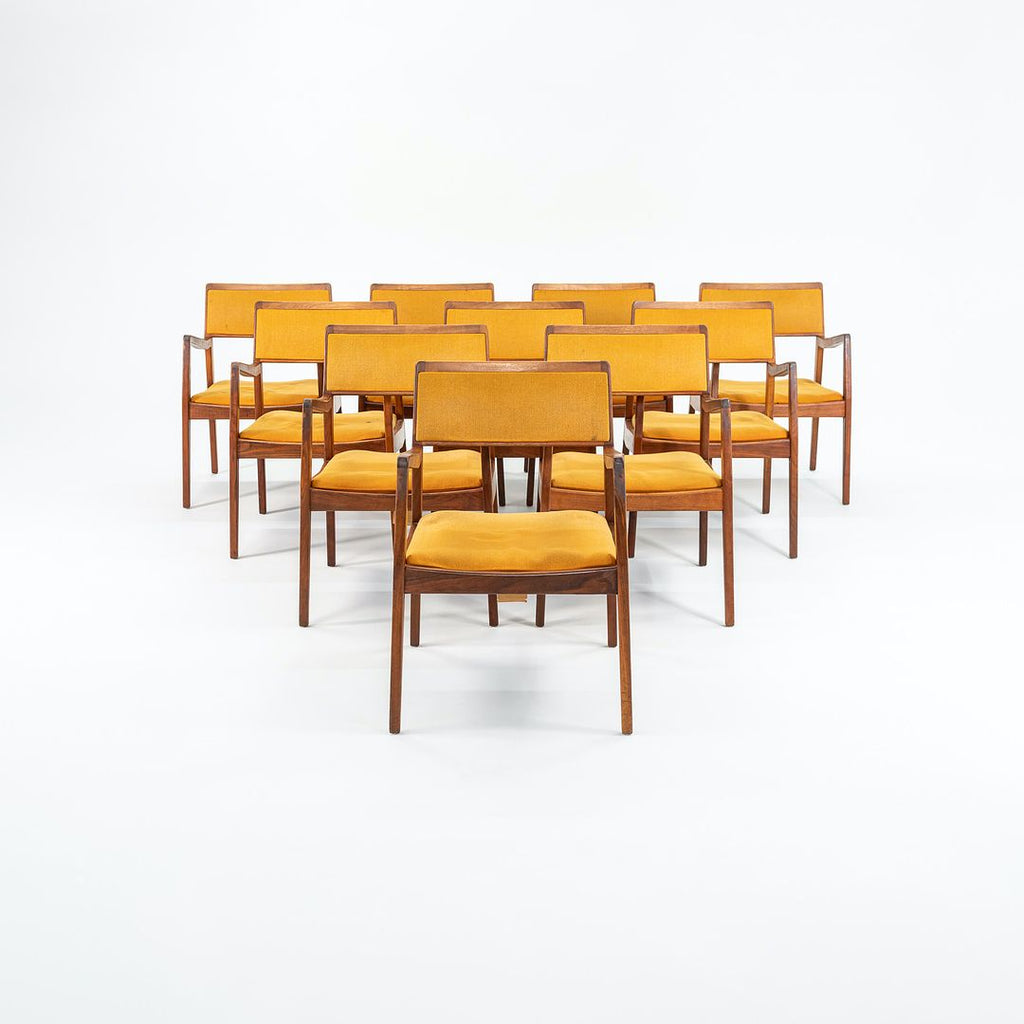 1960s Set of Twelve Risom Dining Chairs, Model C-140 by Jens Risom Designs in Walnut with Original Fabric