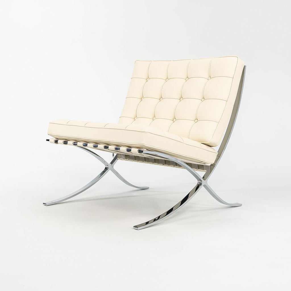 2023 250L Barcelona Chair by Mies van der Rohe for Knoll in Chrome and Ivory Leather