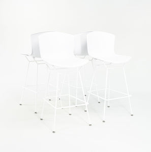 2023 Set of Four Molded Shell Bar Stools, Model 428PL by Harry Bertoia for Knoll in Plastic with White Frames