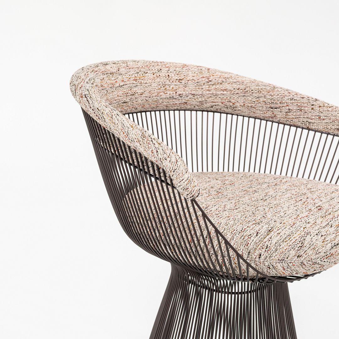 SOLD 2023 Platner Arm Chair, Model 1725 by Warren Platner for Knoll in Oatmeal Fabric with Bronze Finish