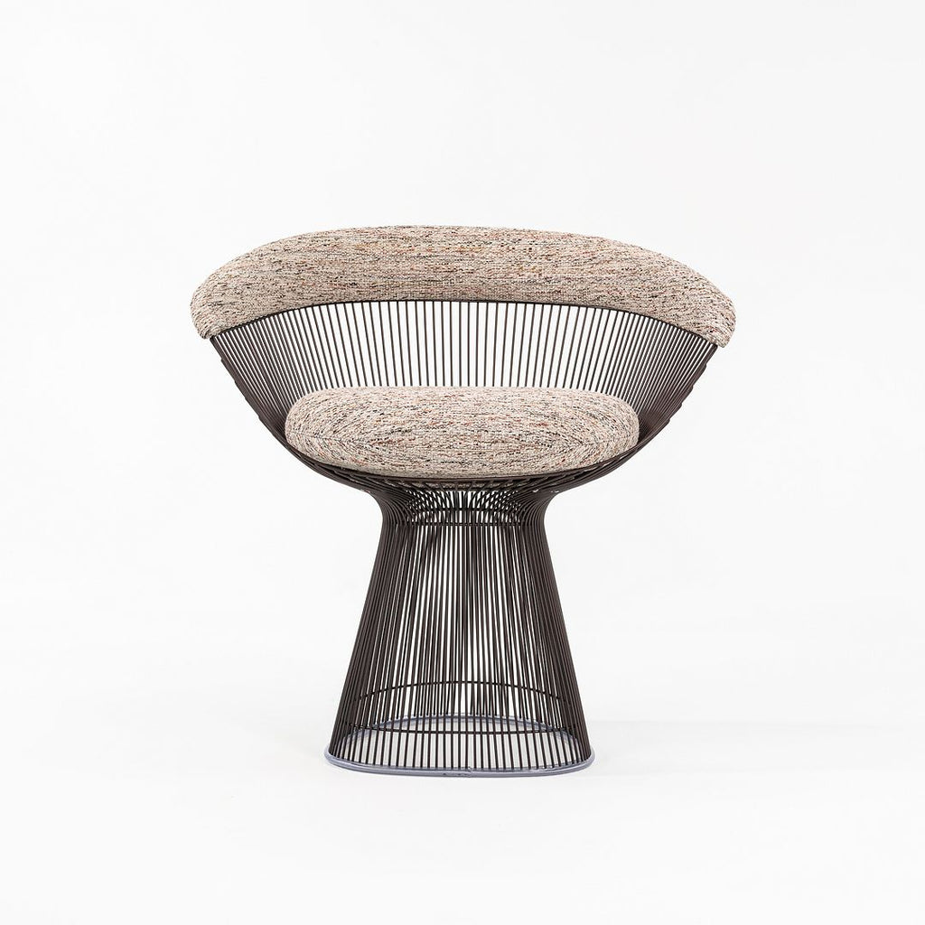 SOLD 2023 Platner Arm Chair, Model 1725 by Warren Platner for Knoll in Oatmeal Fabric with Bronze Finish