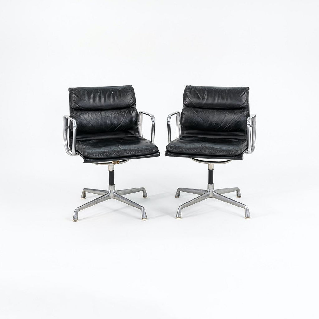 SOLD 1973 Aluminum Group Soft Pad Chair, Model EA 208 by Charles and Ray Eames for Herman Miller in Black Leather 2x Available