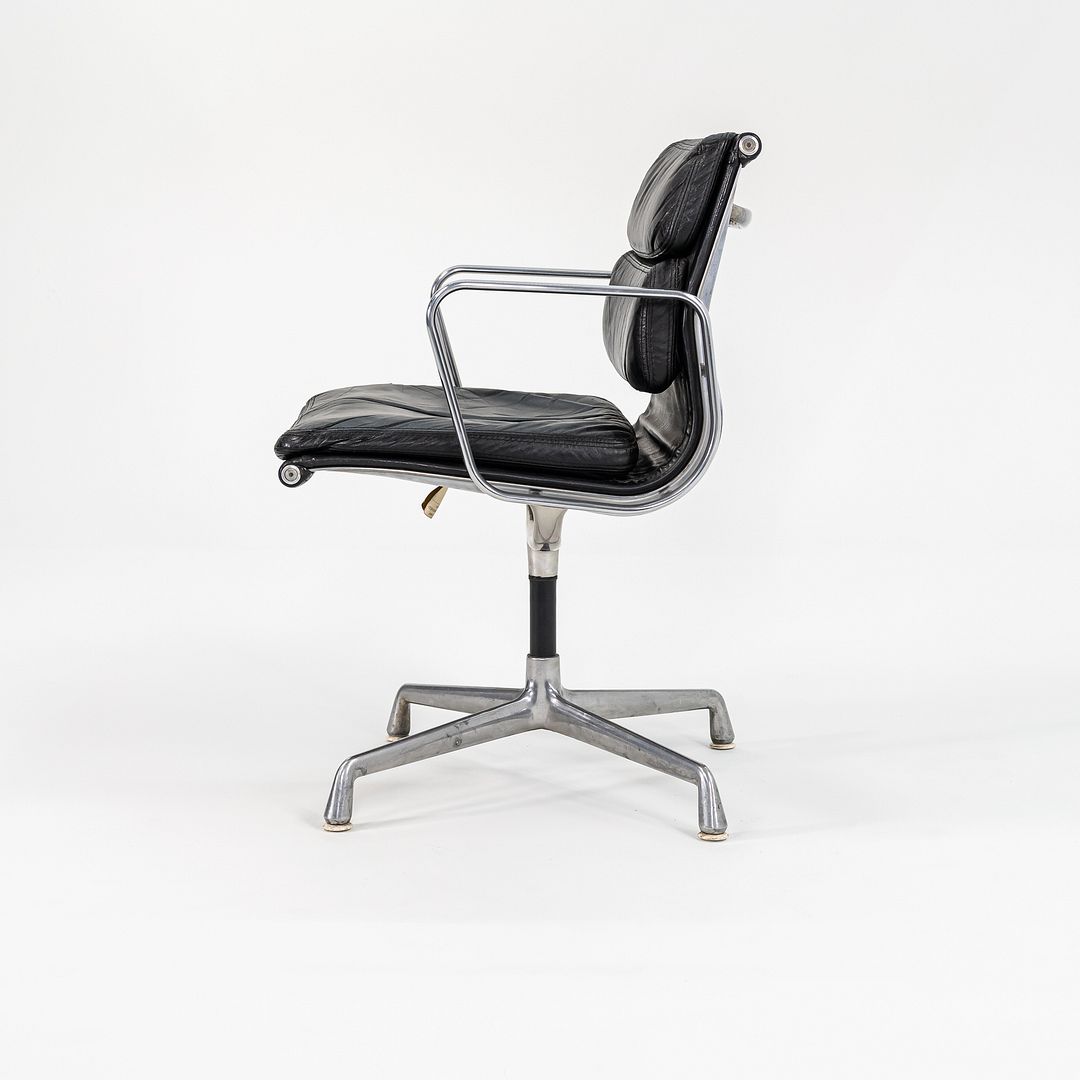 SOLD 1973 Aluminum Group Soft Pad Chair, Model EA 208 by Charles and Ray Eames for Herman Miller in Black Leather 2x Available