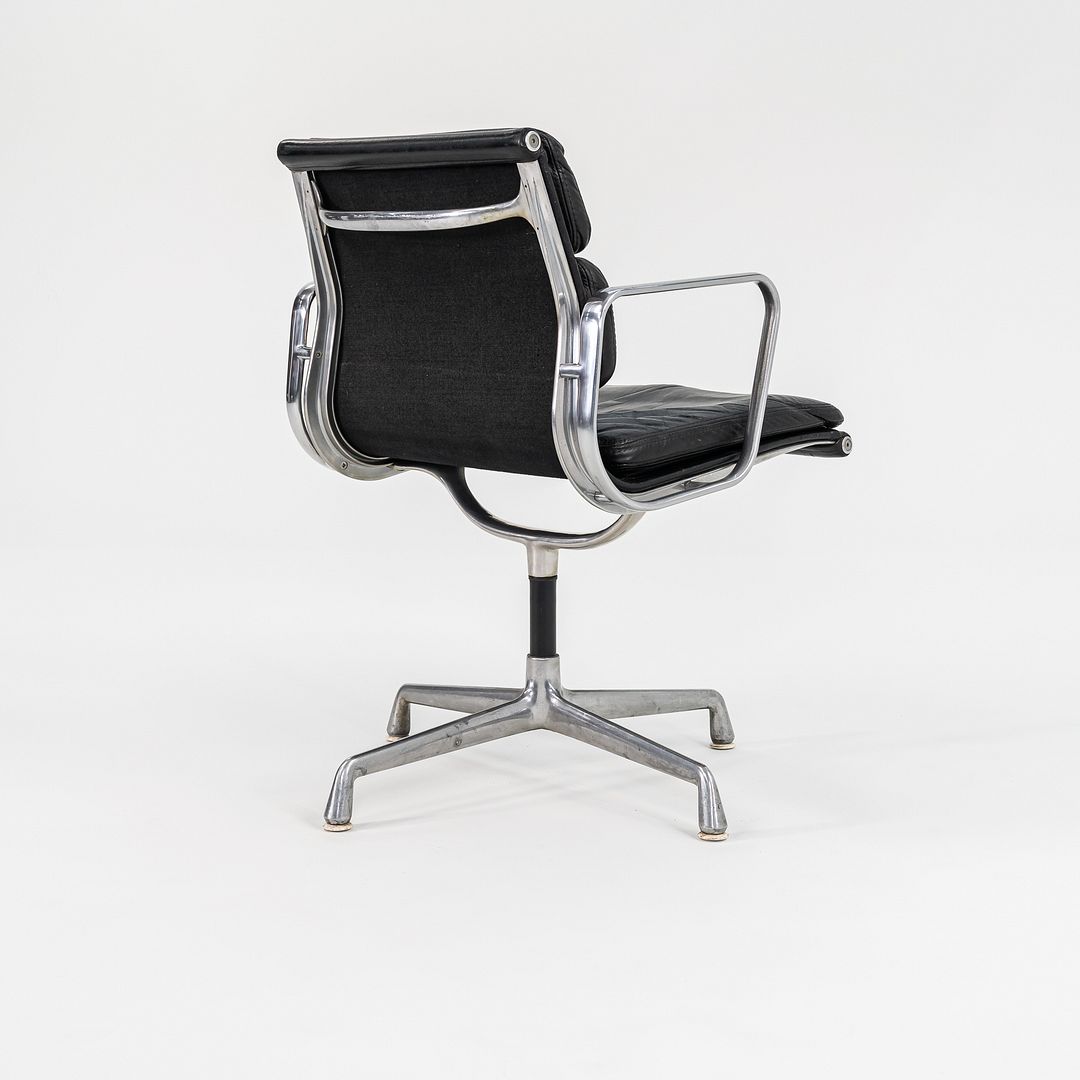 SOLD 1973 Aluminum Group Soft Pad Chair, Model EA 208 by Charles and Ray Eames for Herman Miller in Black Leather 2x Available