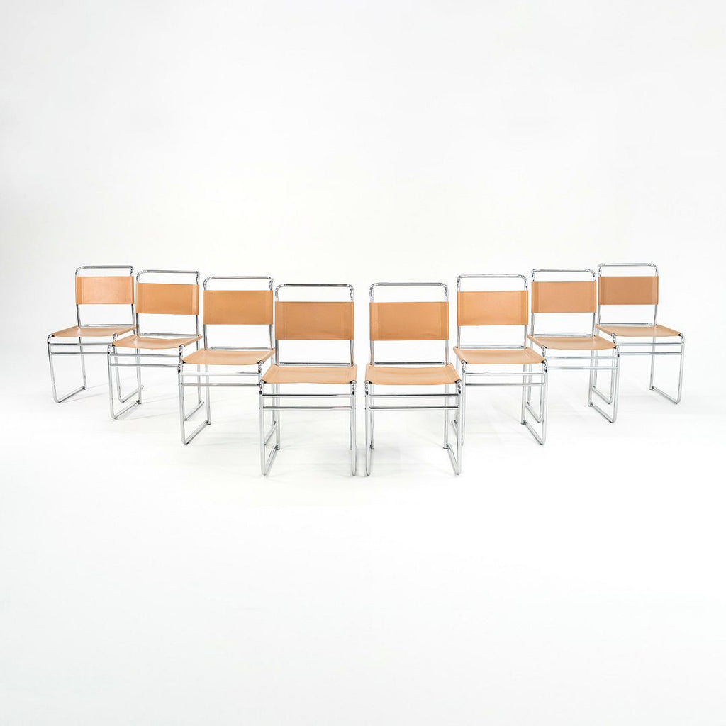 1970s Set of Eight Marcel Breuer Model B5 Side Chairs by Marcel Breuer in Tan Leather