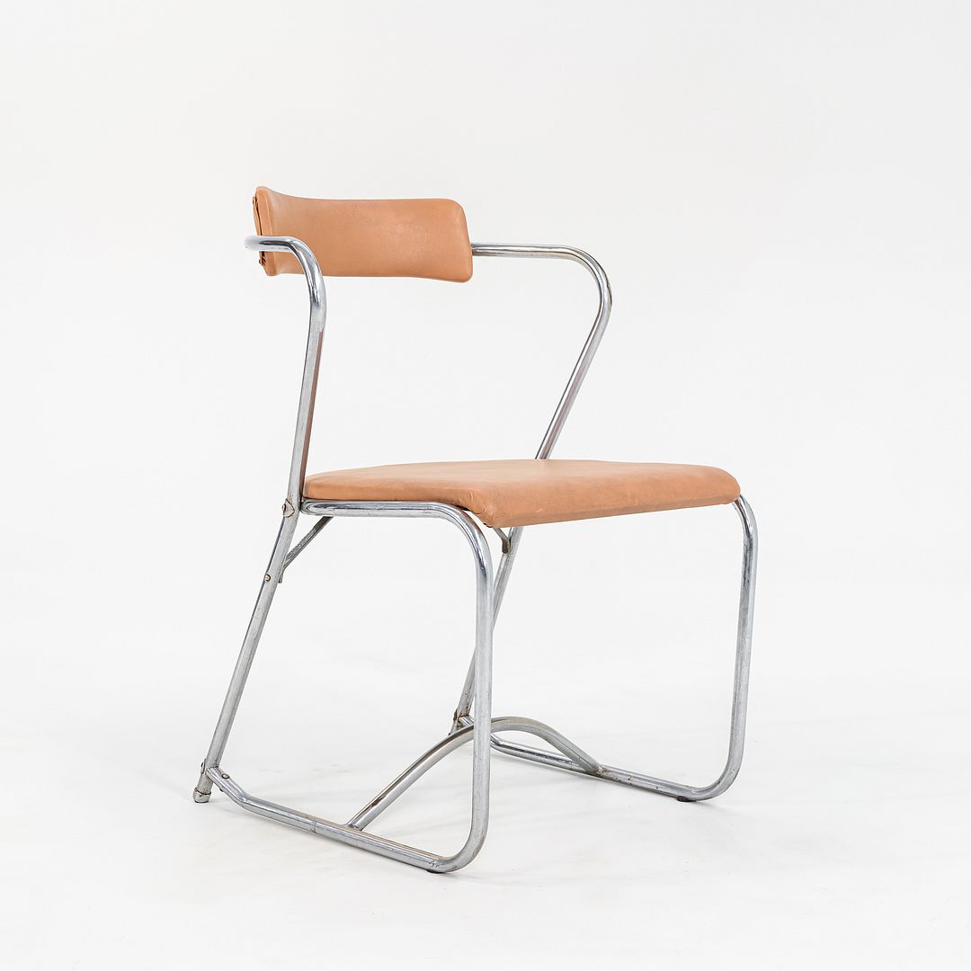 1950s Set of Four Lewis Larsen for Lloyd Loom Steel Dining Chairs w/ Oil Cloth
