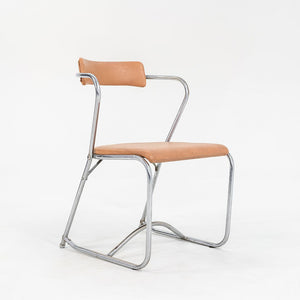 1950s Set of Four Lewis Larsen for Lloyd Loom Steel Dining Chairs w/ Oil Cloth