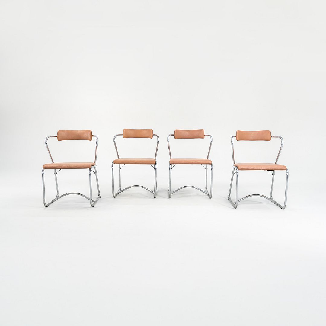 1950s Set of Four Lewis Larsen for Lloyd Loom Steel Dining Chairs w/ Oil Cloth
