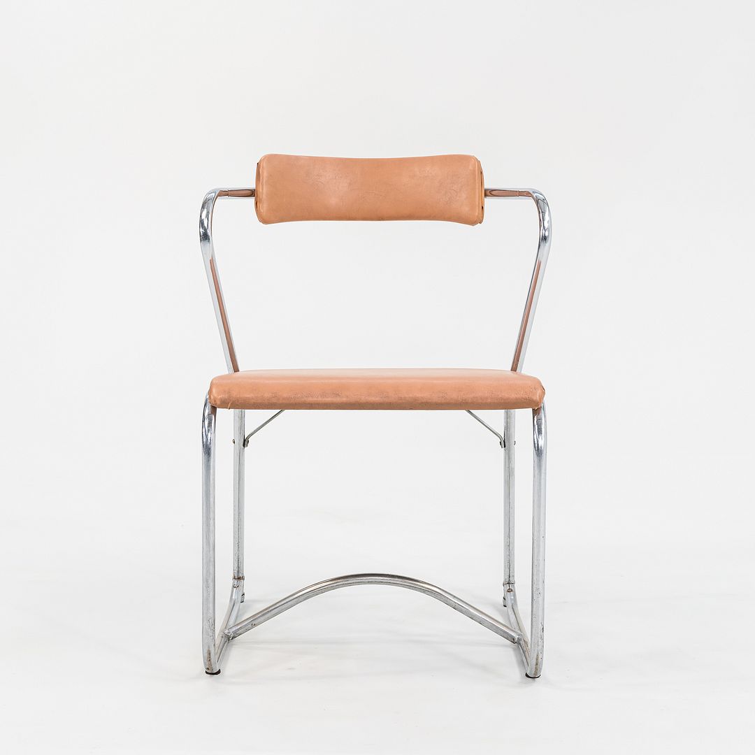 1950s Set of Four Lewis Larsen for Lloyd Loom Steel Dining Chairs w/ Oil Cloth