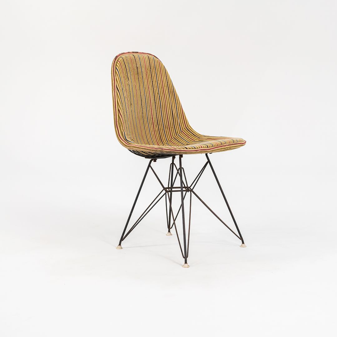1960s Pair of DKR-1 Chair by Ray and Charles Eames for Herman Miller with Rare Millerstripe Fabric by Alexander Girard