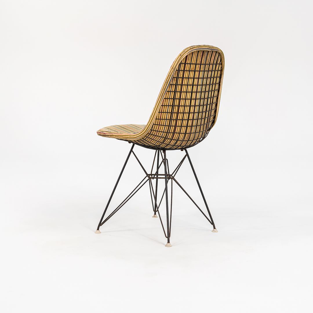 1960s Pair of DKR-1 Chair by Ray and Charles Eames for Herman Miller with Rare Millerstripe Fabric by Alexander Girard