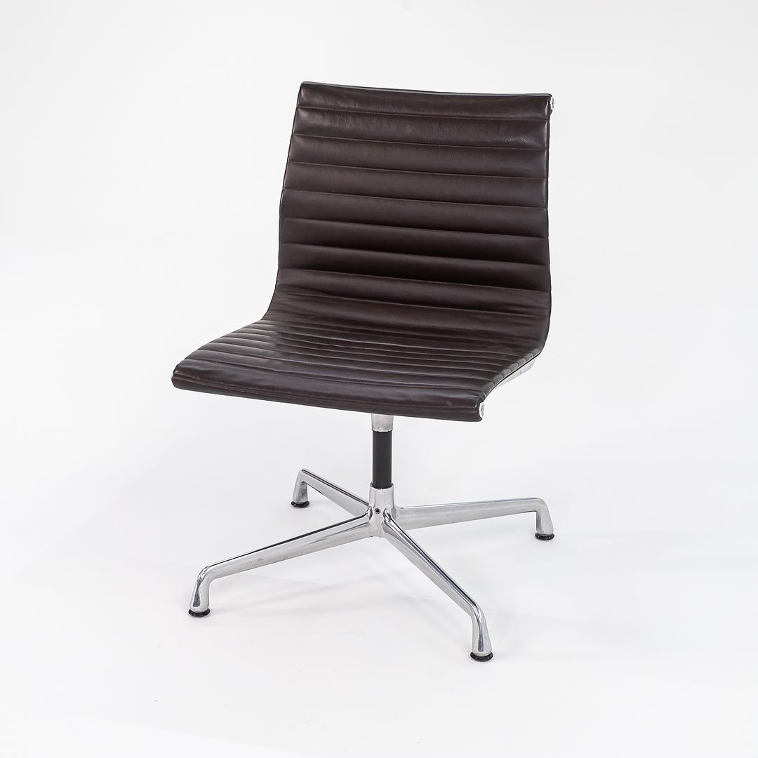 2012 Aluminum Group Armless Side Task Chair, Model EA306S by Ray and Charles Eames for Herman Miller in Brown Leather 2x Available