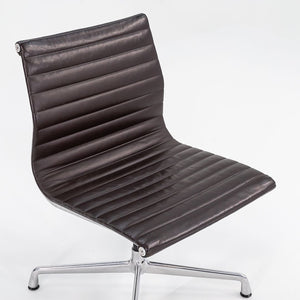 SOLD 2012 Aluminum Group Armless Side Task Chair, Model EA306S by Ray and Charles Eames for Herman Miller in Brown Leather 1x Available