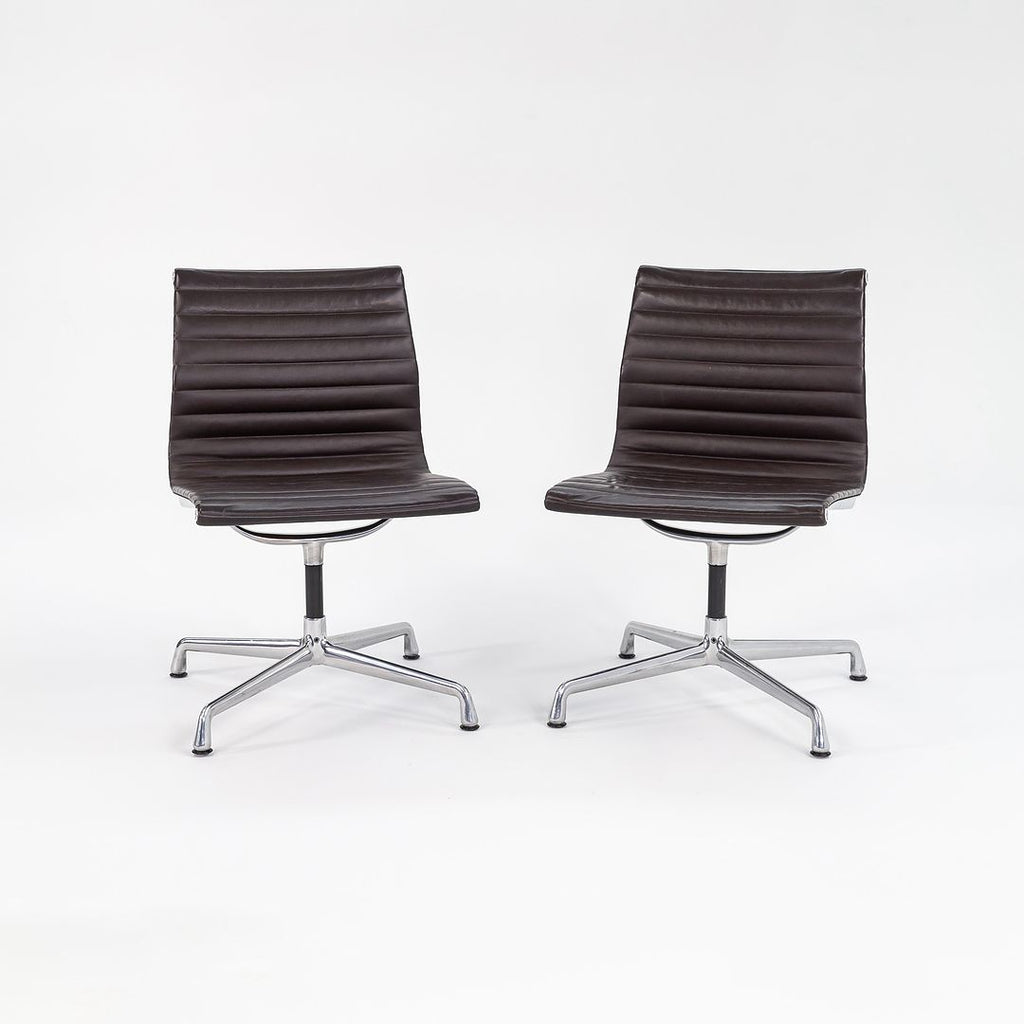 2012 Aluminum Group Armless Side Task Chair, Model EA306S by Ray and Charles Eames for Herman Miller in Brown Leather 2x Available