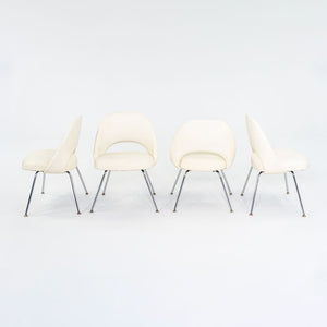 SOLD C. 2008 Eero Saarinen for Knoll Armless Executive Chairs Dining with White Vinyl Upholstery 4x Available