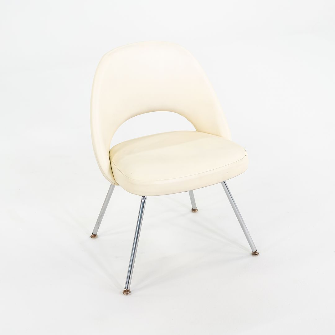 SOLD C. 2008 Eero Saarinen for Knoll Armless Executive Chairs Dining with White Vinyl Upholstery 4x Available