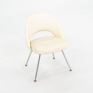 SOLD C. 2008 Eero Saarinen for Knoll Armless Executive Chairs Dining with White Vinyl Upholstery 4x Available