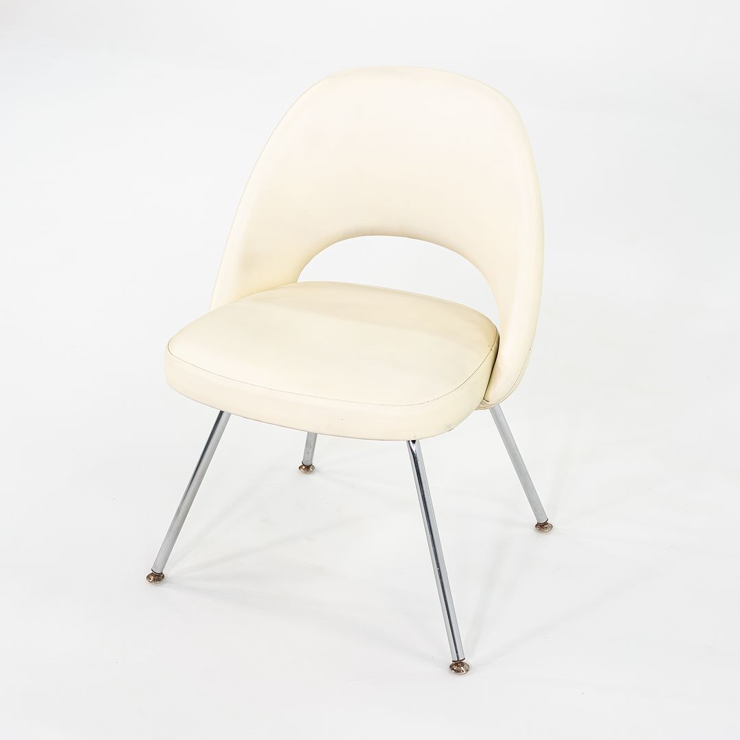 SOLD C. 2008 Eero Saarinen for Knoll Armless Executive Chairs Dining with White Vinyl Upholstery 4x Available