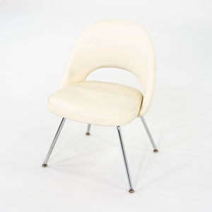 SOLD C. 2008 Eero Saarinen for Knoll Armless Executive Chairs Dining with White Vinyl Upholstery 4x Available