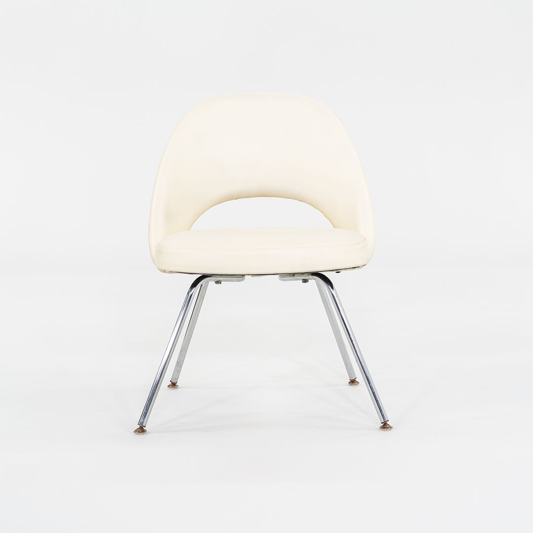 SOLD C. 2008 Eero Saarinen for Knoll Armless Executive Chairs Dining with White Vinyl Upholstery 4x Available