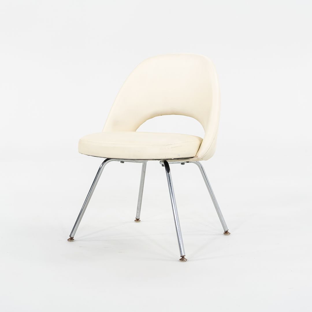 SOLD C. 2008 Eero Saarinen for Knoll Armless Executive Chairs Dining with White Vinyl Upholstery 4x Available