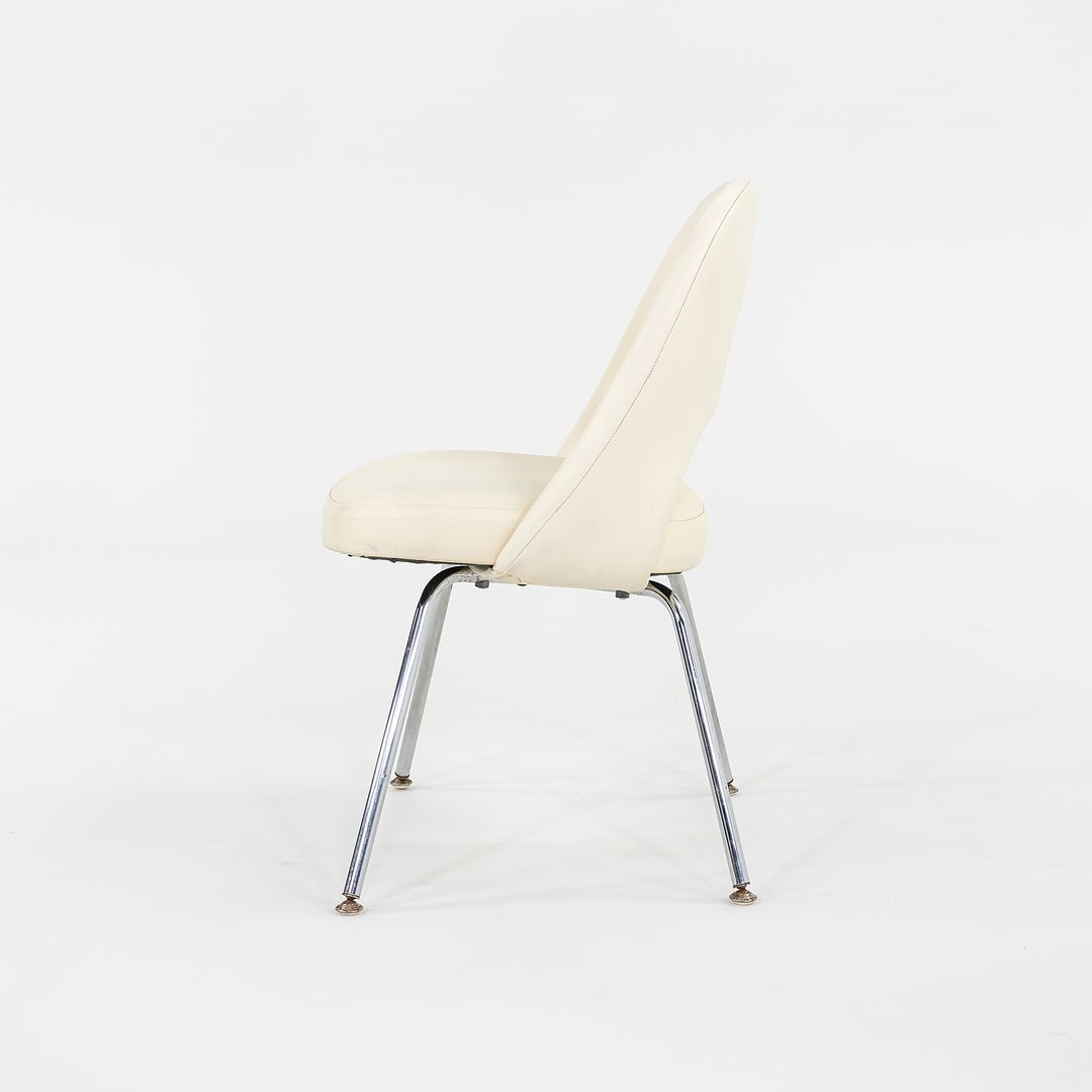 SOLD C. 2008 Eero Saarinen for Knoll Armless Executive Chairs Dining with White Vinyl Upholstery 4x Available