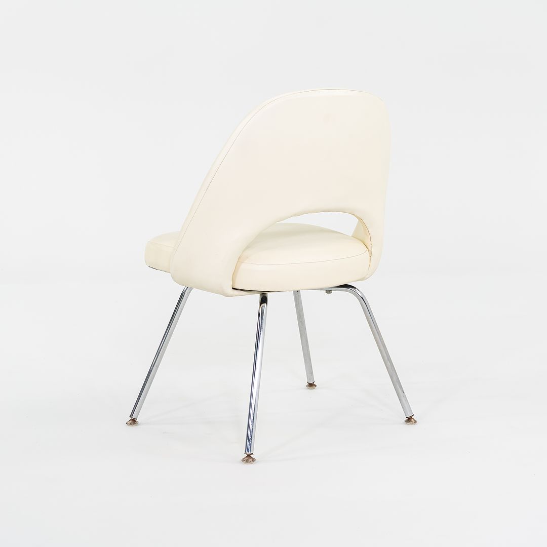SOLD C. 2008 Eero Saarinen for Knoll Armless Executive Chairs Dining with White Vinyl Upholstery 4x Available