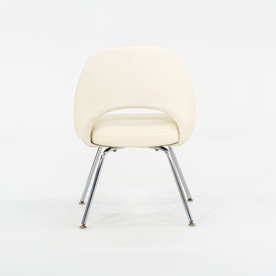 SOLD C. 2008 Eero Saarinen for Knoll Armless Executive Chairs Dining with White Vinyl Upholstery 4x Available