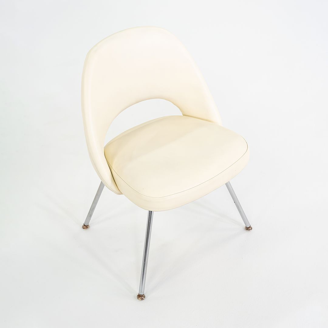 SOLD C. 2008 Eero Saarinen for Knoll Armless Executive Chairs Dining with White Vinyl Upholstery 4x Available