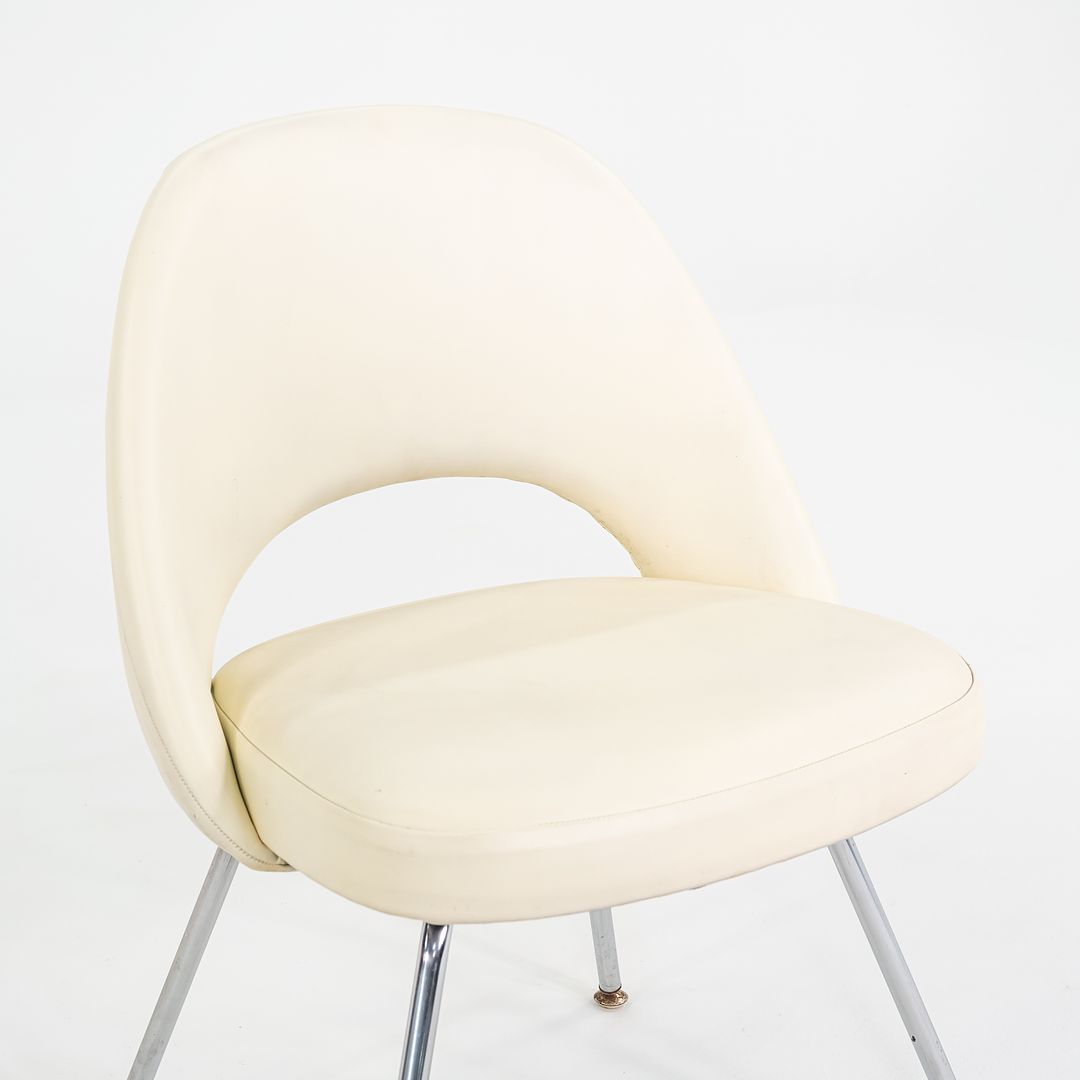 SOLD C. 2008 Eero Saarinen for Knoll Armless Executive Chairs Dining with White Vinyl Upholstery 4x Available