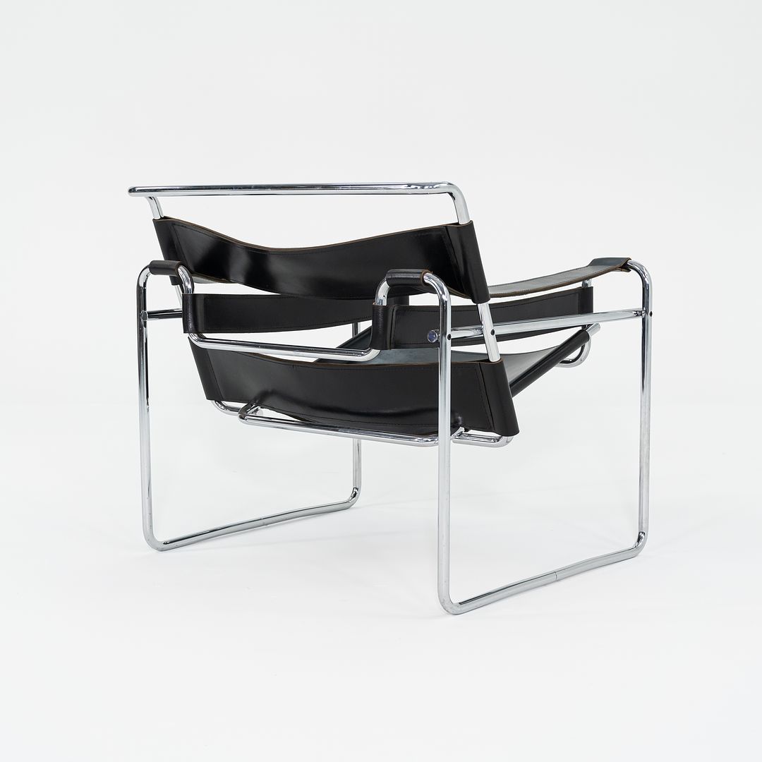 1960s Wassily Lounge Chair, Model B3 by Marcel Breuer for Gavina / Knoll in Black Leather with Chrome Frame 4x Available
