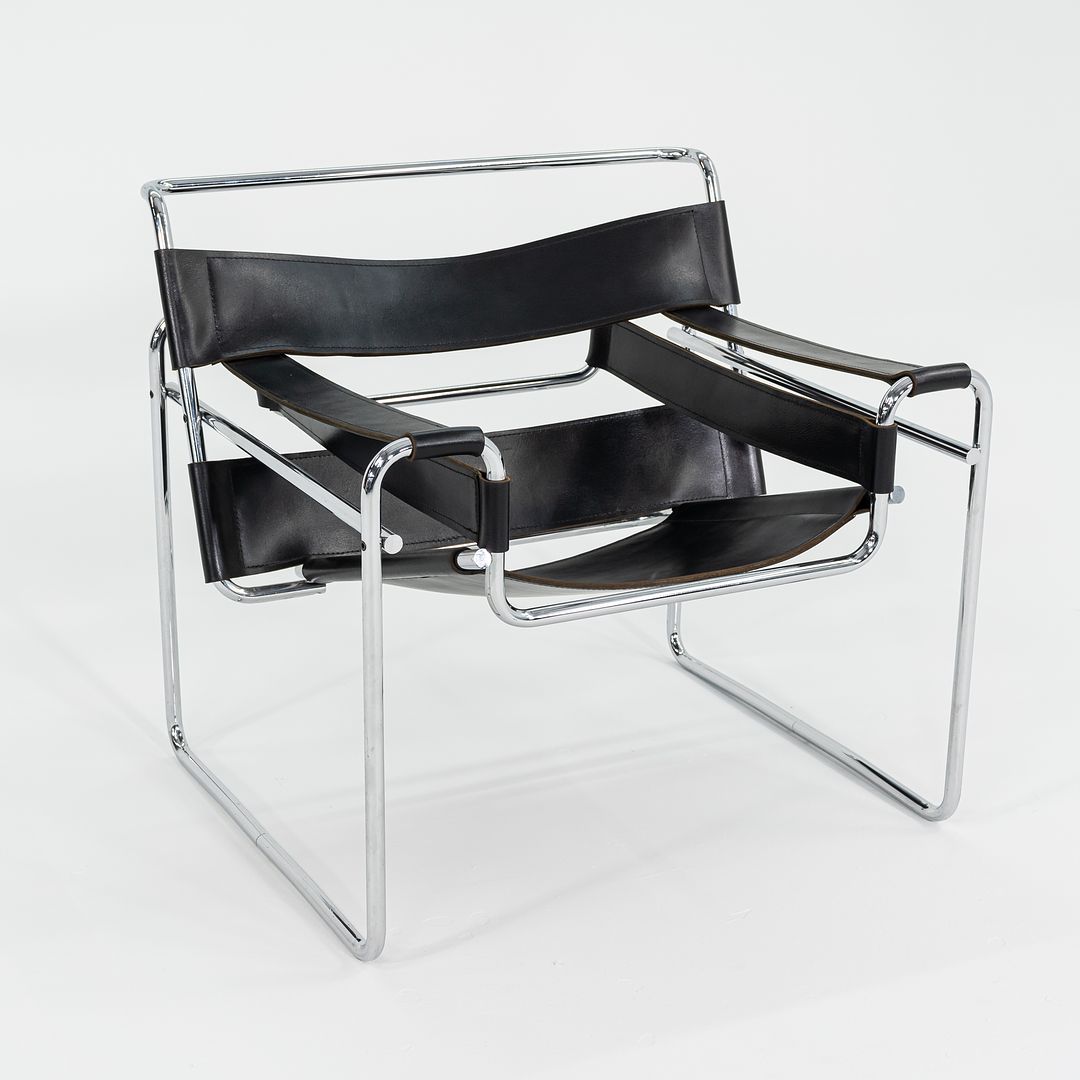 1960s Wassily Lounge Chair, Model B3 by Marcel Breuer for Gavina / Knoll in Black Leather with Chrome Frame 4x Available