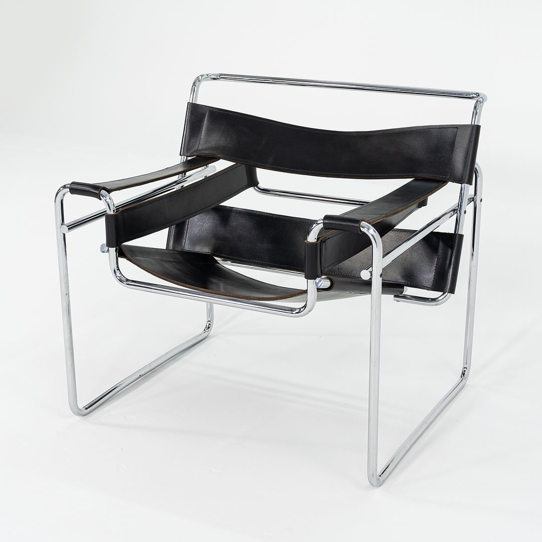 1960s Wassily Lounge Chair, Model B3 by Marcel Breuer for Gavina / Knoll in Black Leather with Chrome Frame 4x Available