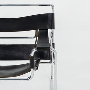 1960s Wassily Lounge Chair, Model B3 by Marcel Breuer for Gavina / Knoll in Black Leather with Chrome Frame 4x Available