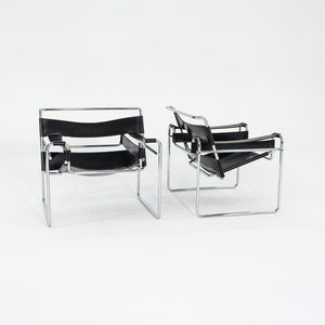 1960s Wassily Lounge Chair, Model B3 by Marcel Breuer for Gavina / Knoll in Black Leather with Chrome Frame 4x Available