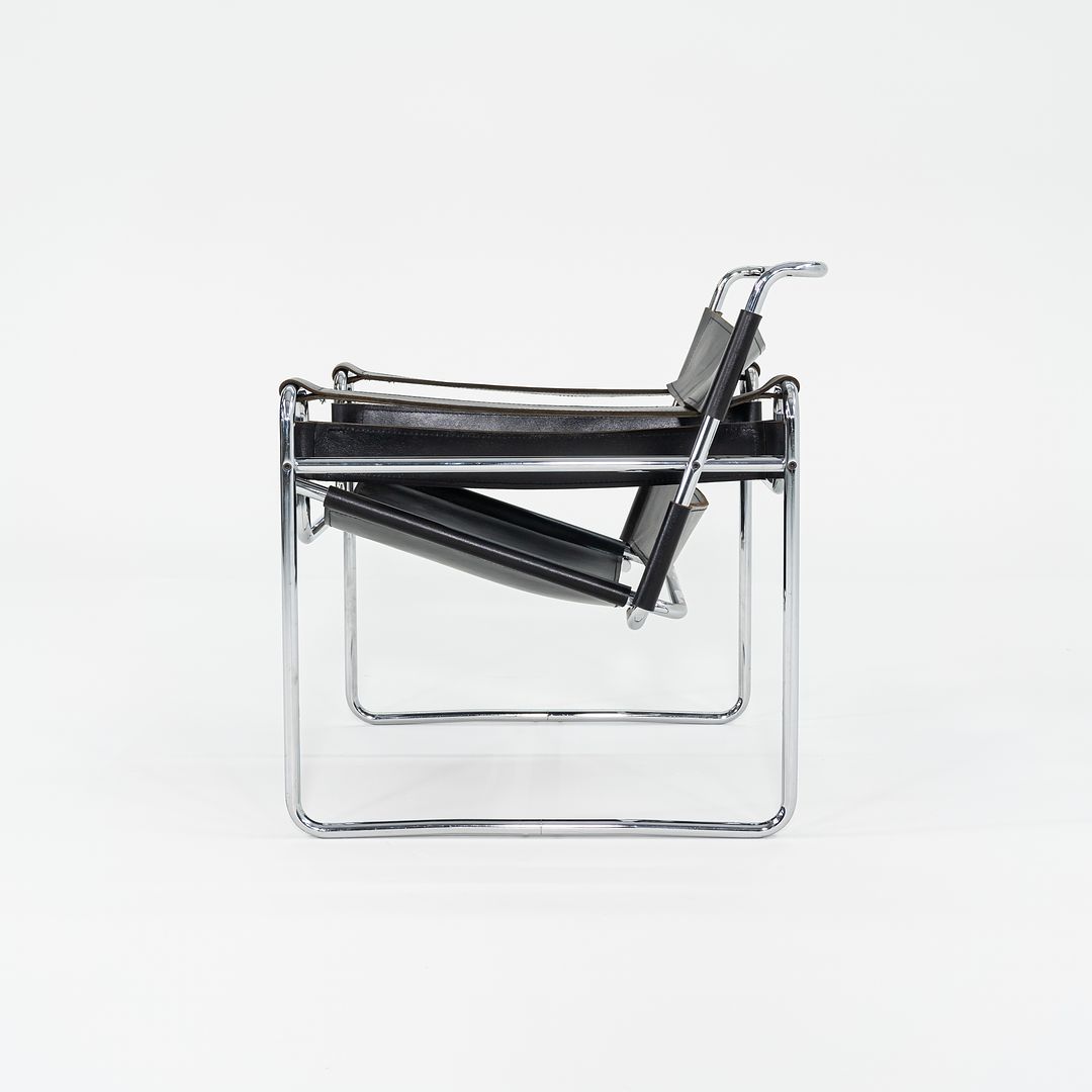 1960s Wassily Lounge Chair, Model B3 by Marcel Breuer for Gavina / Knoll in Black Leather with Chrome Frame 4x Available