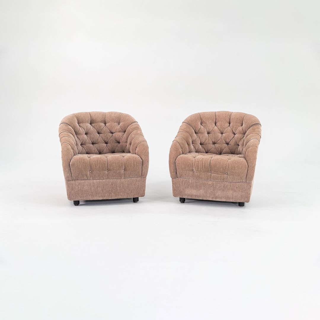 1993 Pair of Tufted Club Chairs, Model 2084 by Ward Bennett for Geiger in Beige Fabric