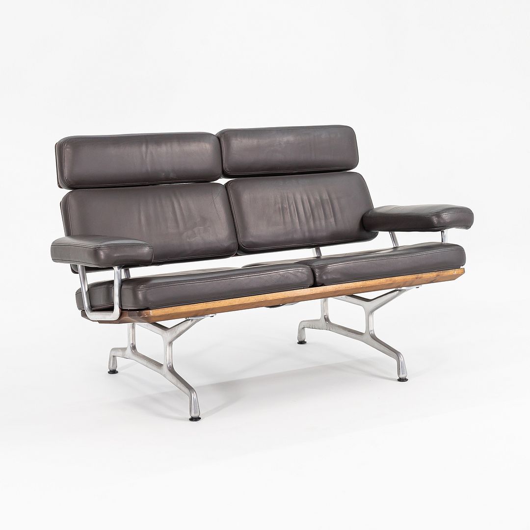 2007 Eames Two Seat Sofa, Model ES108 by Charles and Ray Eames for Herman Miller in Walnut and Brown Leather