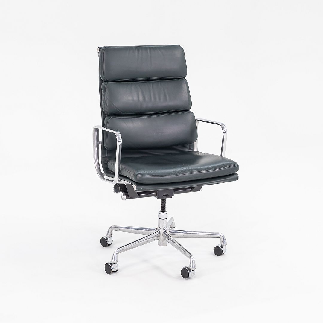 SOLD 2008 Soft Pad Executive Desk Chair, Model EA420 by Charles and Ray Eames for Herman Miller in Dark Green Leather