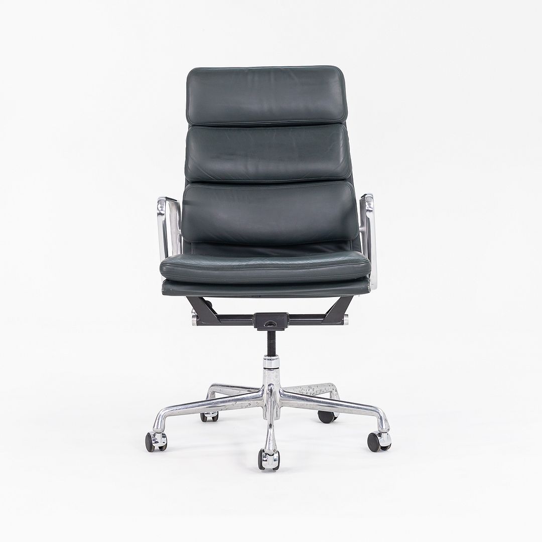 SOLD 2008 Soft Pad Executive Desk Chair, Model EA420 by Charles and Ray Eames for Herman Miller in Dark Green Leather