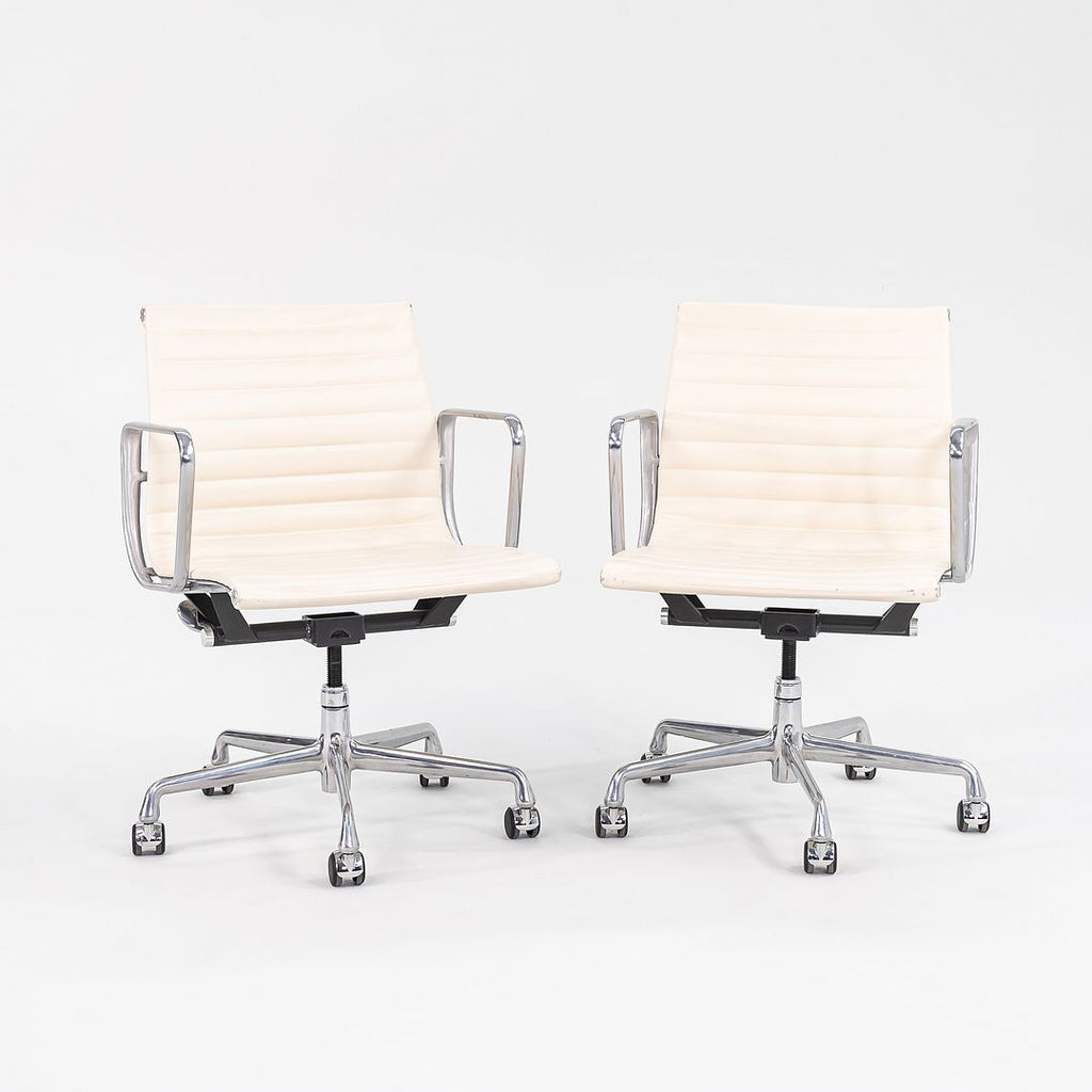 SOLD 2008 Aluminum Group Management Desk Chair in Smooth Cream Leather by Charles and Ray Eames for Herman Miller 2x Available