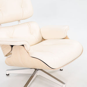 2023 670 / 671 Eames Lounge Chair and Ottoman by Charles and Ray Eames for Herman Miller in Ivory Leather and Ash